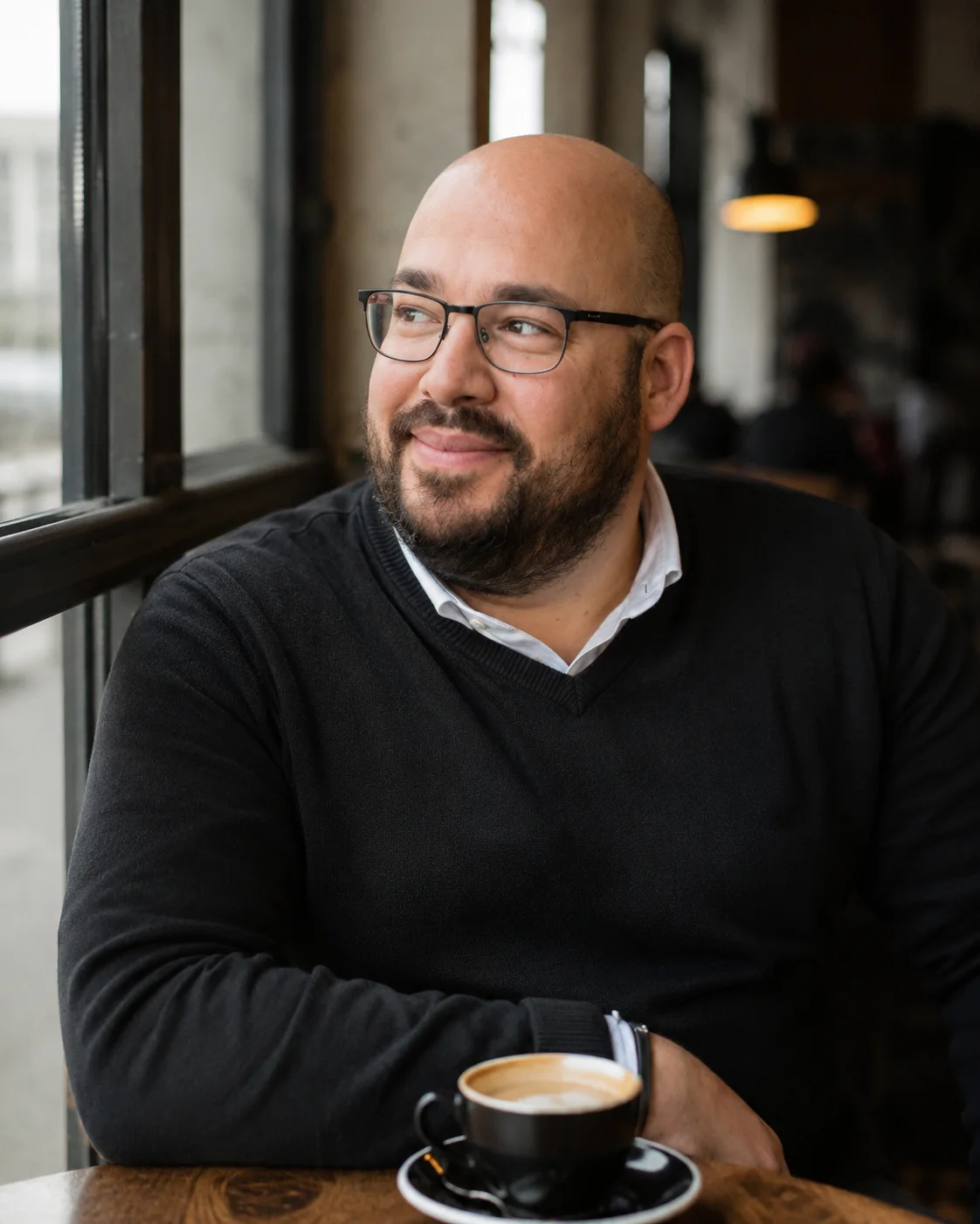 Tassilo D. Koch bei einem Gespräch in einem Café