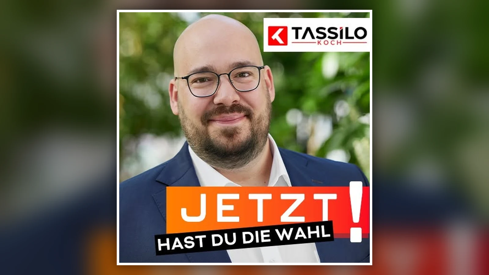 Wahlkampfmotiv zur Bürgermeisterwahl in Hüfingen mit Porträt und dem Schriftzug Jetzt hast du die Wahl